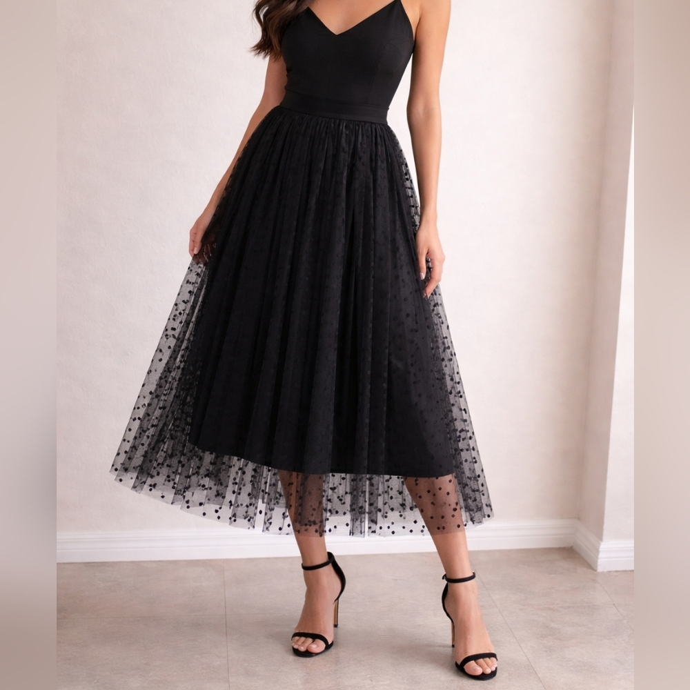 Jon And Ana Elegant Black Tulle Polka Dot Skirt NWT